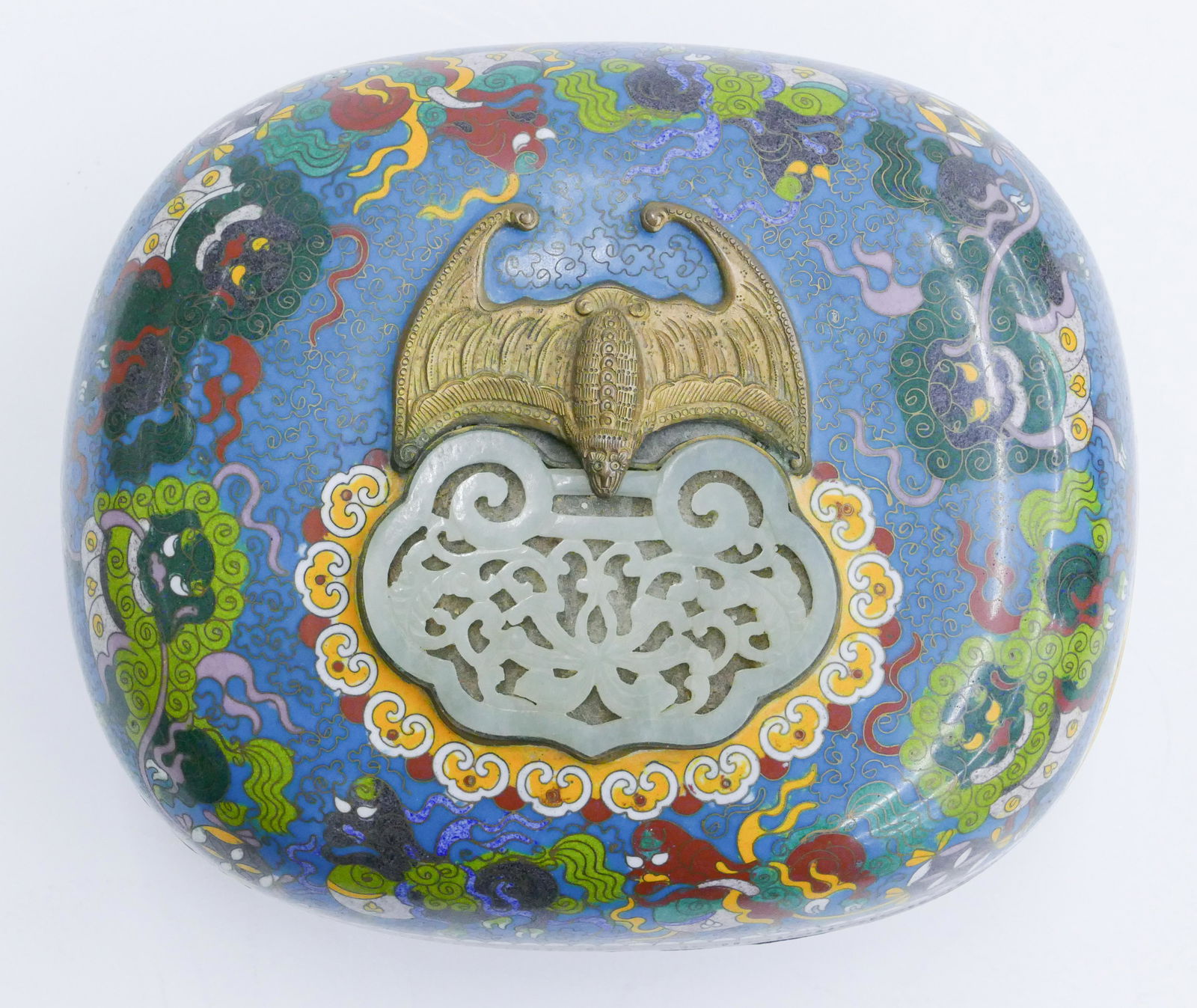 Chinese Cloisonne Mythological Beasts Box with Jade (1 of 4)