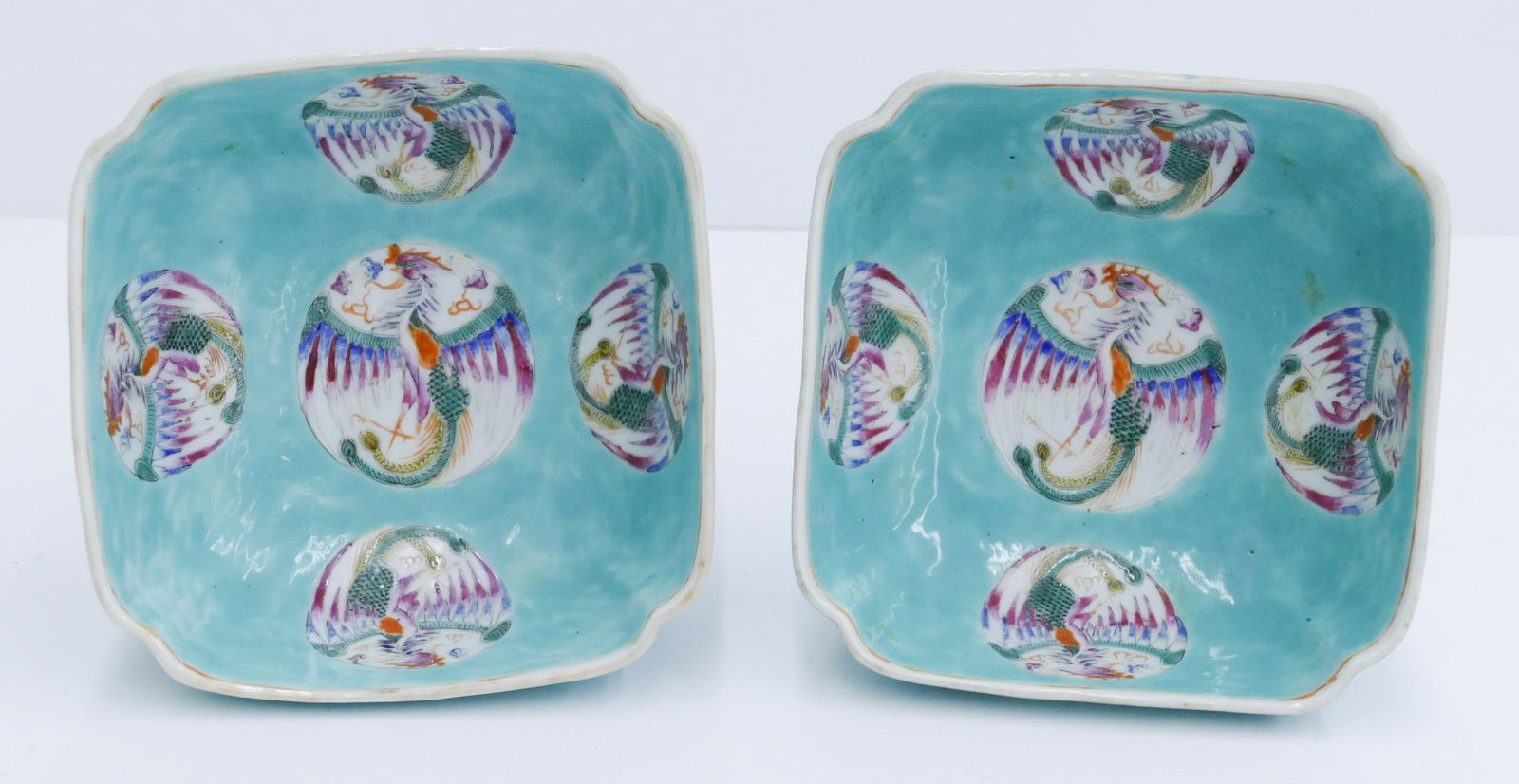 Pair Chinese Republic Turquoise Phoenix Bowls (1 of 4)