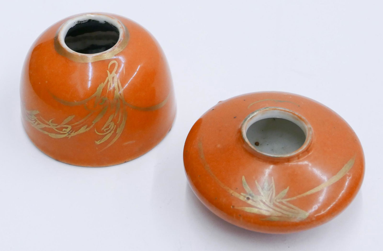 2pc Chinese Tongzhi Coral Ground Ink Pots (1 of 3)