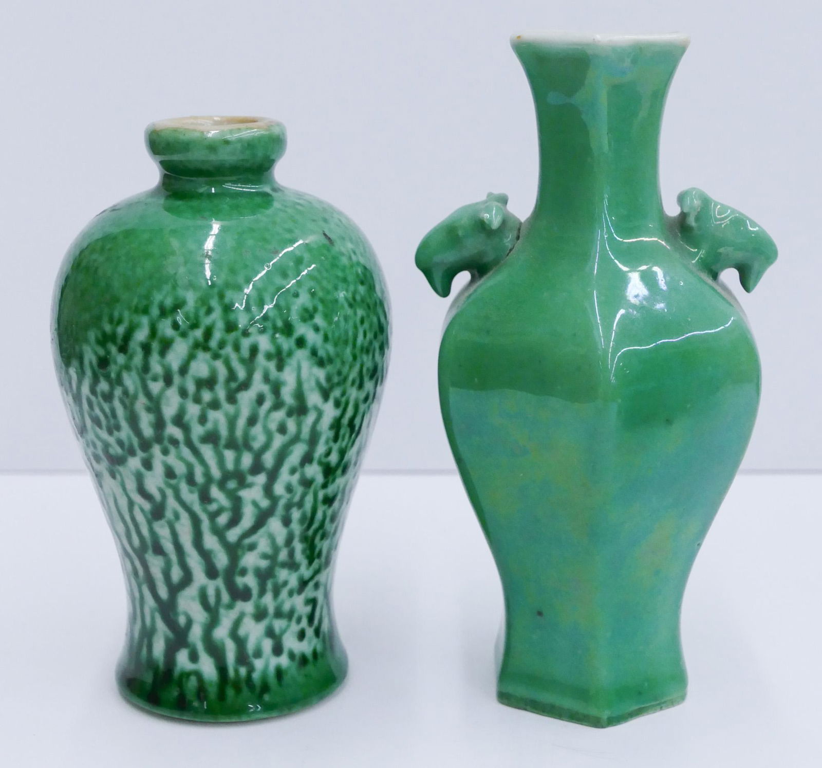 2pc Chinese Qing/Republic Green Miniature Vases (1 of 3)