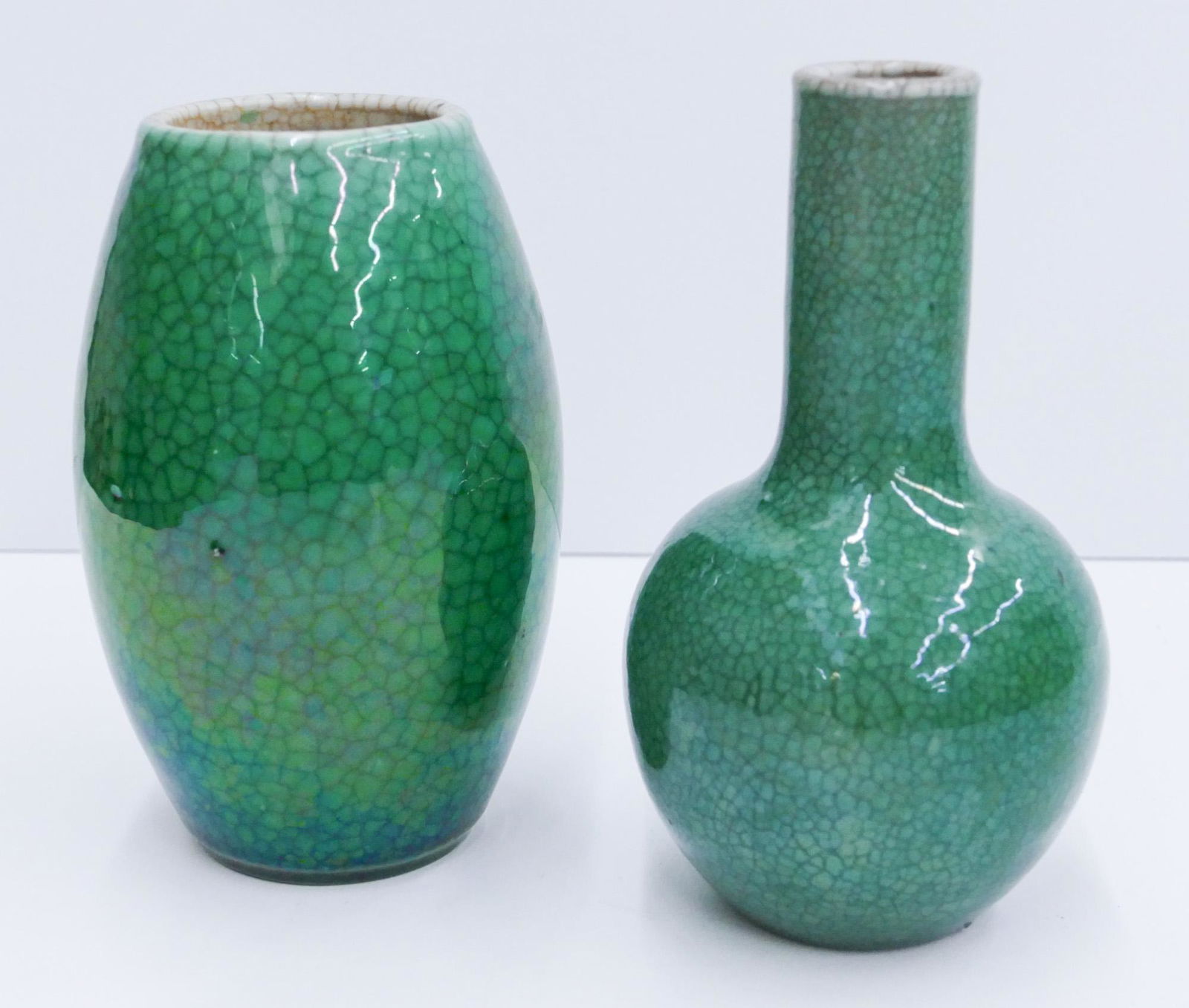 2pc Chinese Qing Green Ge Crackle Small Vases (1 of 4)