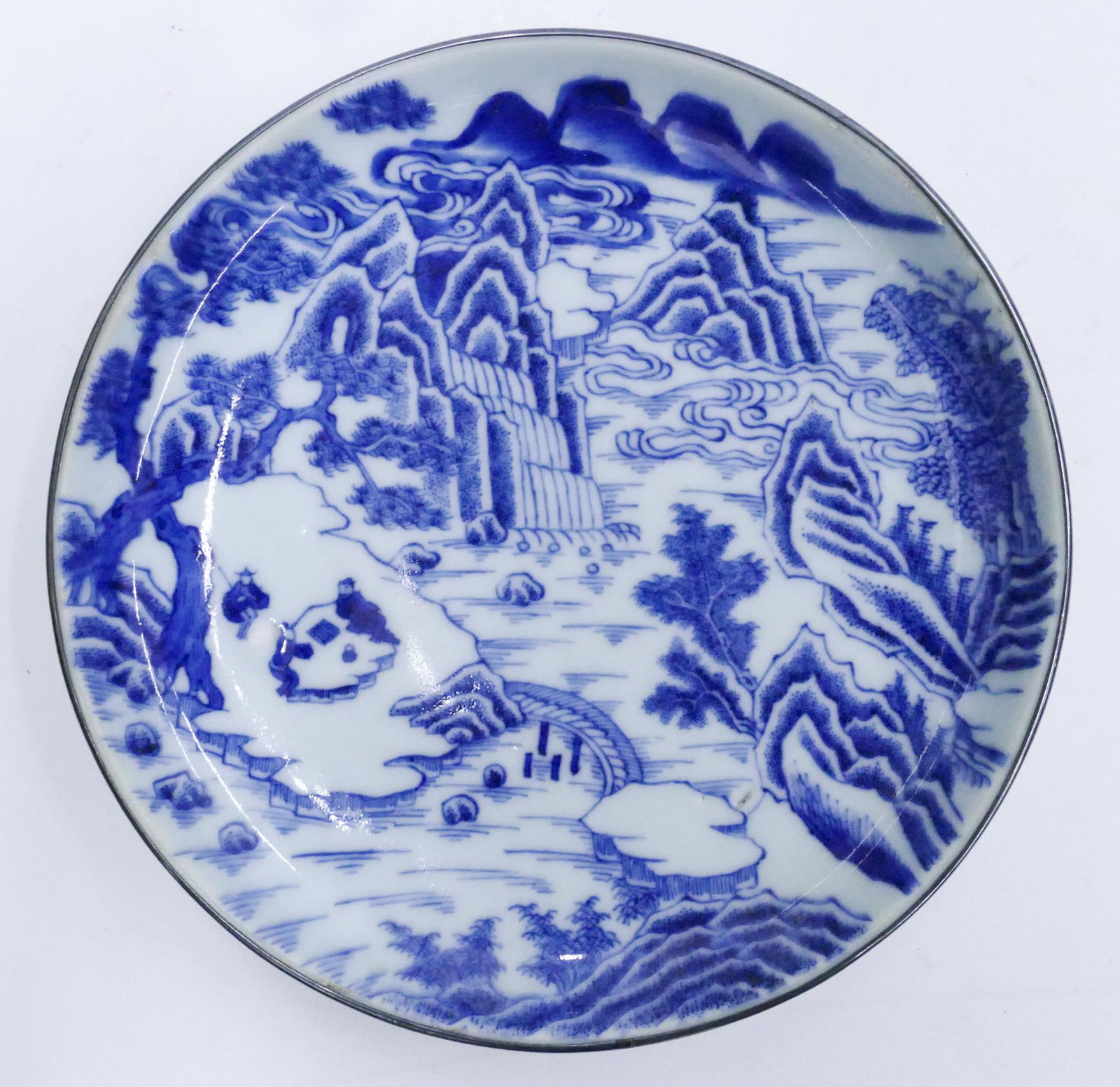 Chinese 18th Cent. Blue de Hue Landscape Dish (1 of 3)
