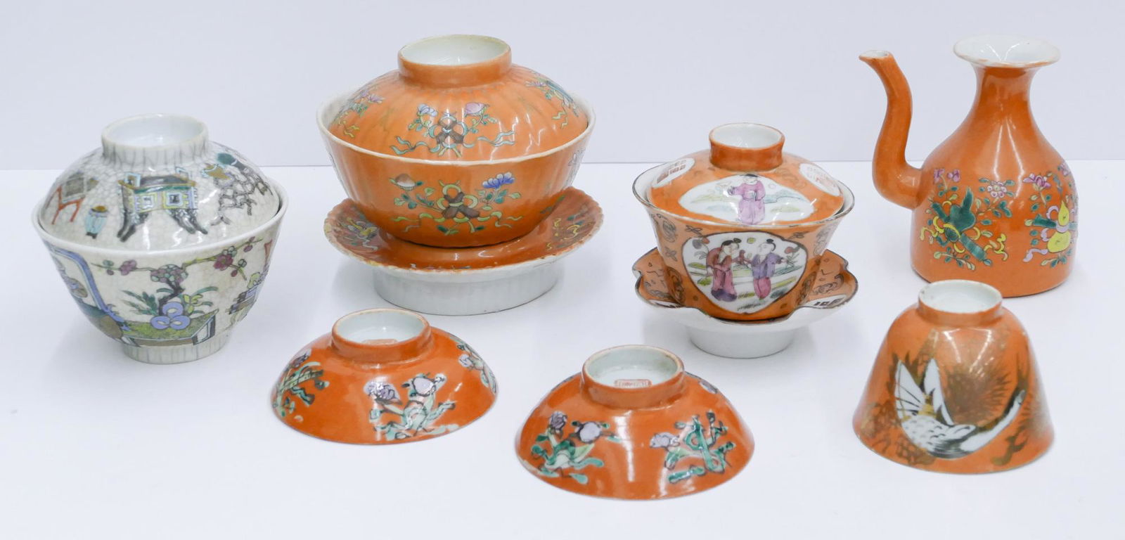 7pc Chinese Qing/Republic Porcelain Gaiwan Cups etc. (1 of 3)