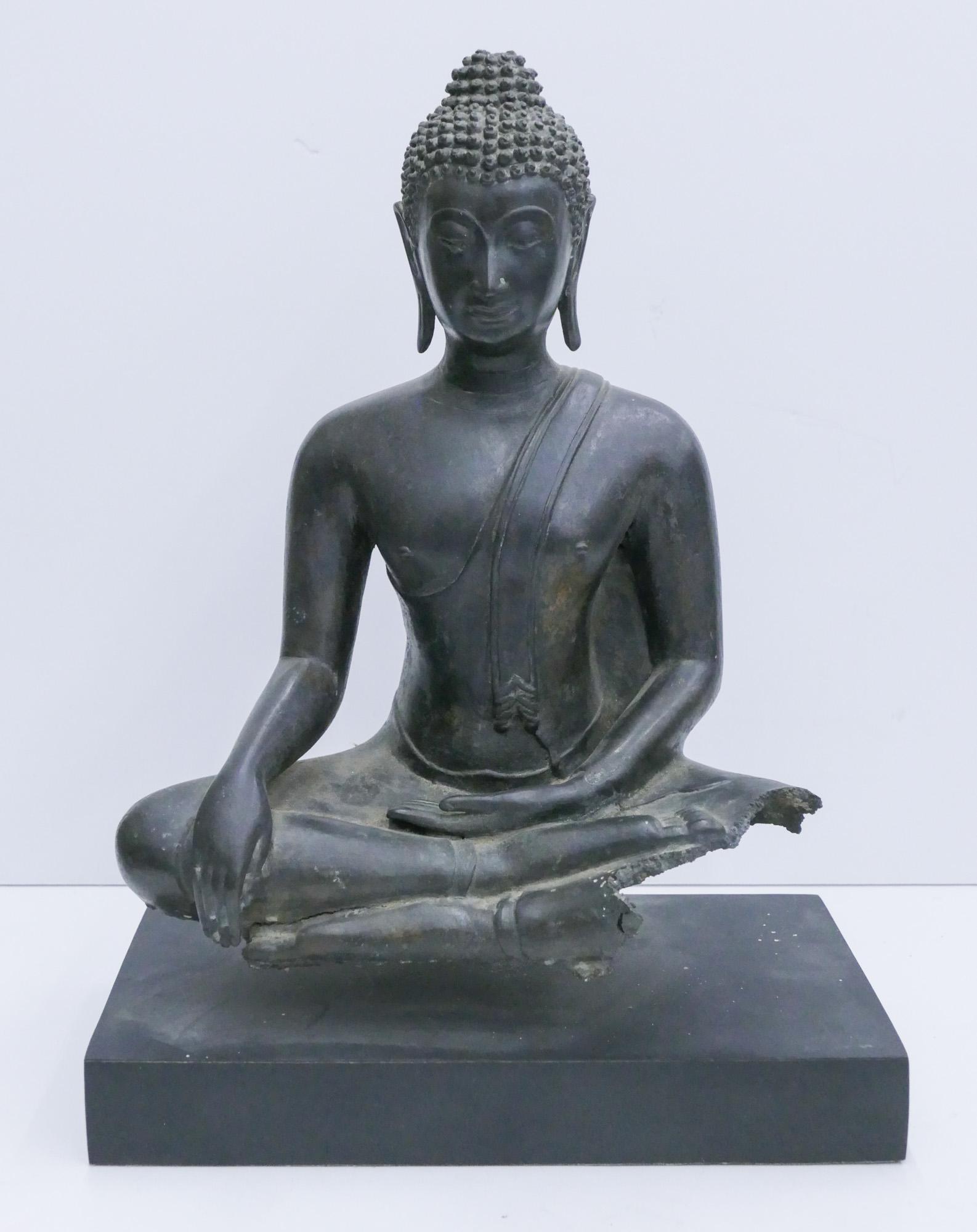 Old Thai Bronze Seated Buddha Fragment on Stand (1 of 3)