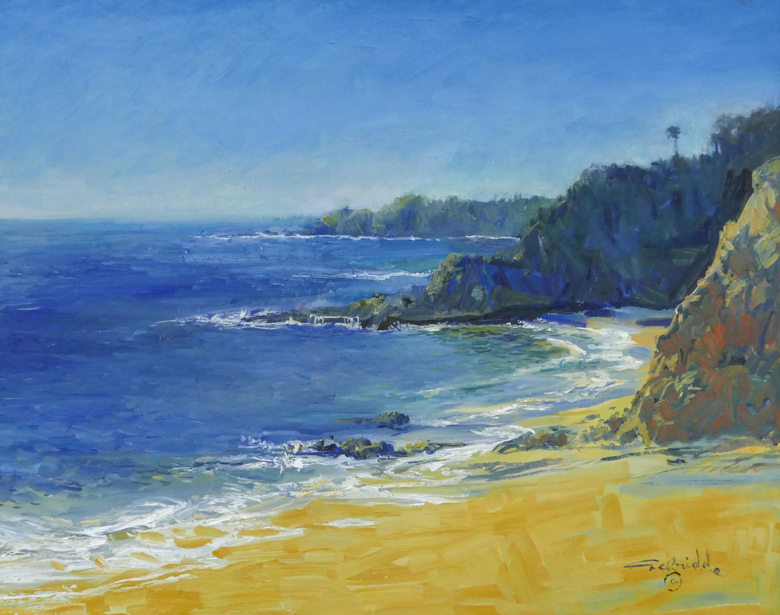 Charles Schridde ''Laguna Beach'' Oil: Charles Schridde (1926-2011 American) ''Laguna Beach'' Oil on Masonite 24''x30'' Image. Signed l.r. Gilt framing 29''x35''. Excellent condition.