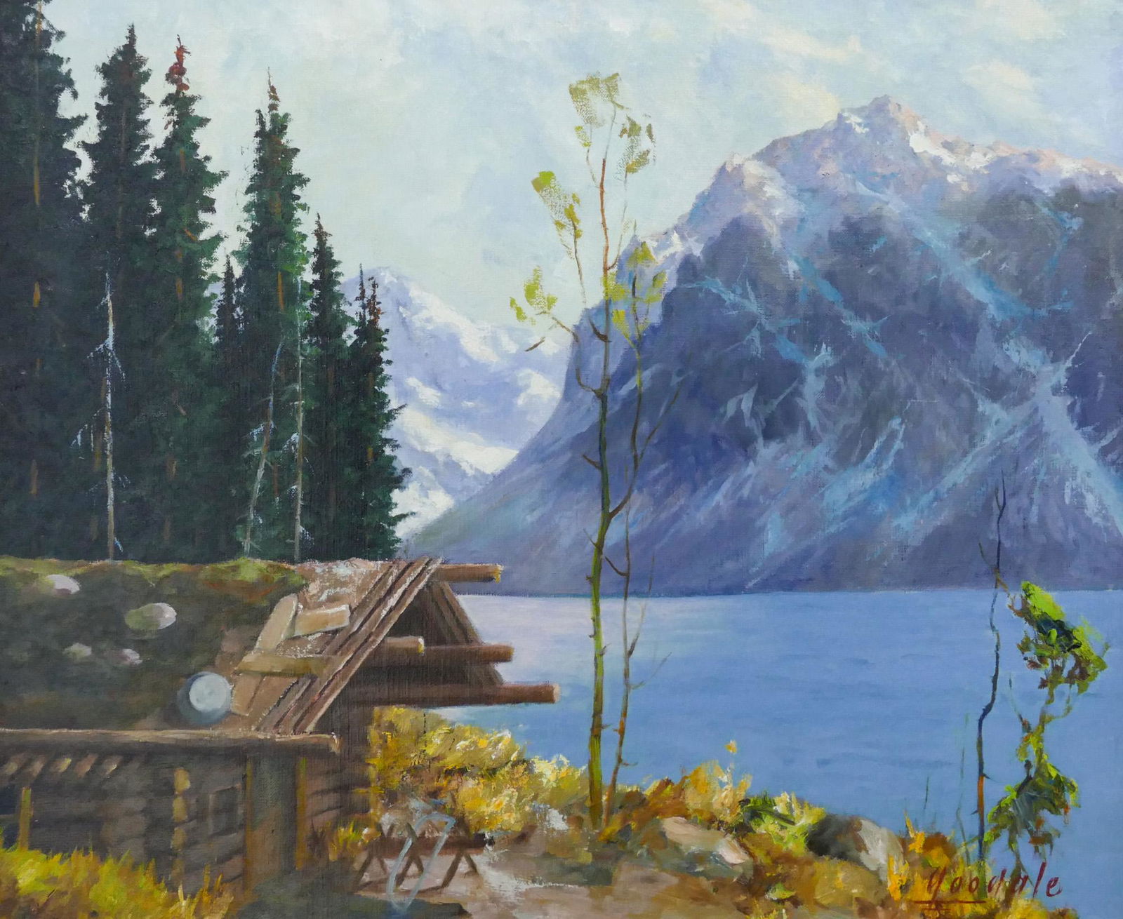 Harvey Goodale ''Alaskan Cabin Landscape'' Oil (1 of 2)