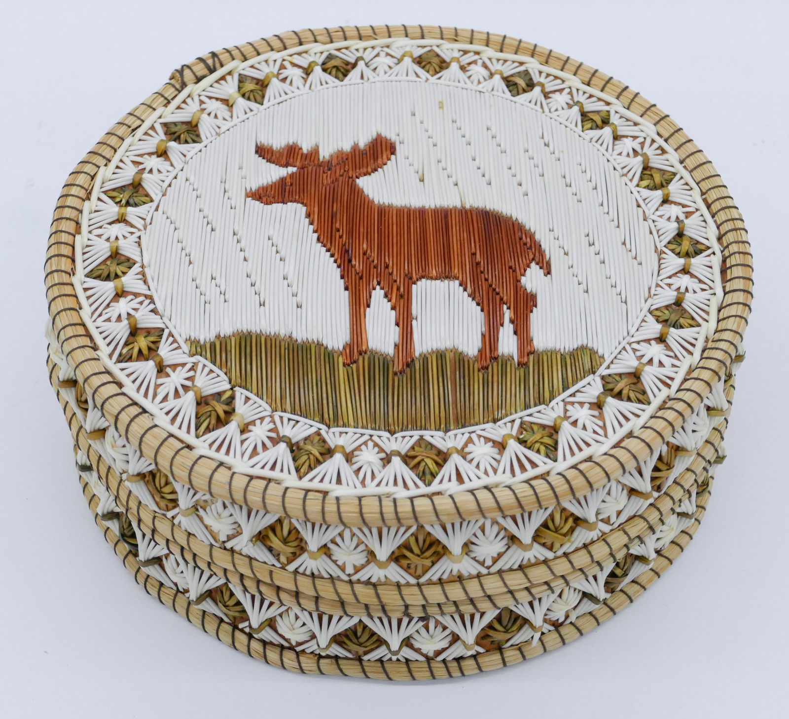 Vintage Iroquois Pictorial Quilled Indian Basket (1 of 3)