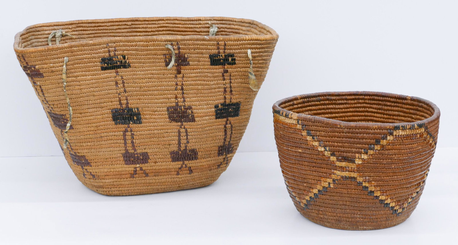 2pc Antique Salish Large Indian Hard Baskets (1 of 1)