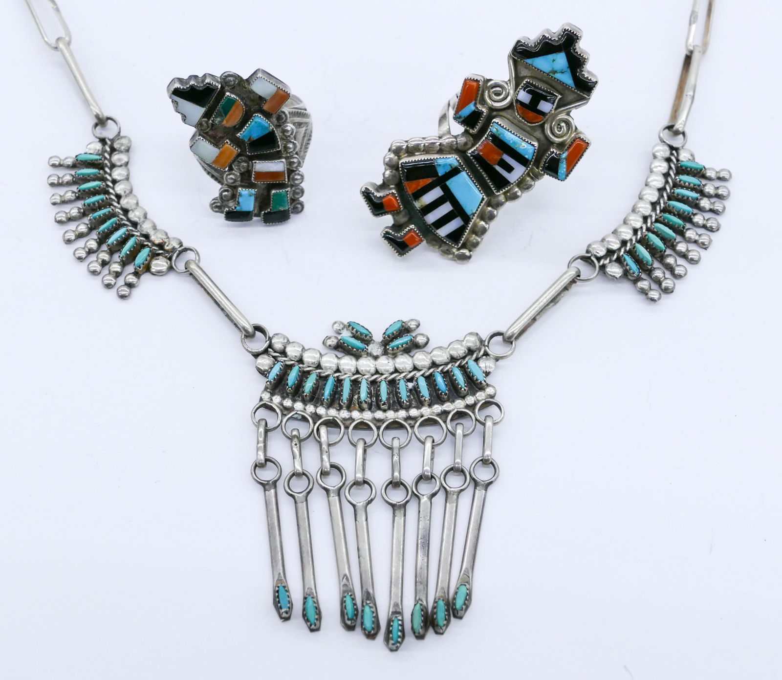 3pc Zuni Designer Silver Rings and Necklace (1 of 2)