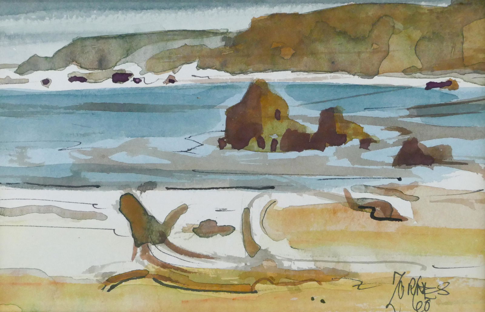 Milford Zornes ''Driftwood and Sea'' Watercolor (1 of 2)