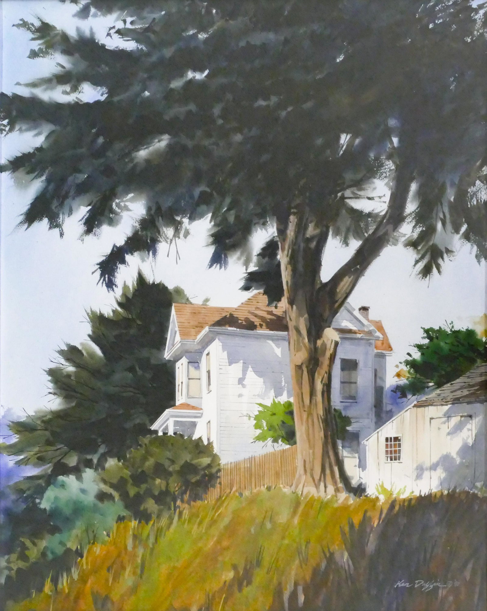 Ken Duffin ''Cliffside House'' Watercolor: Ken Duffin (20/21st Cent. Washington) ''Cliffside House'' Watercolor on Paper 26''x21'' Image. Signed l.r. Gallery framed 35''x30''. Excellent condition. Not examined outside of framing.