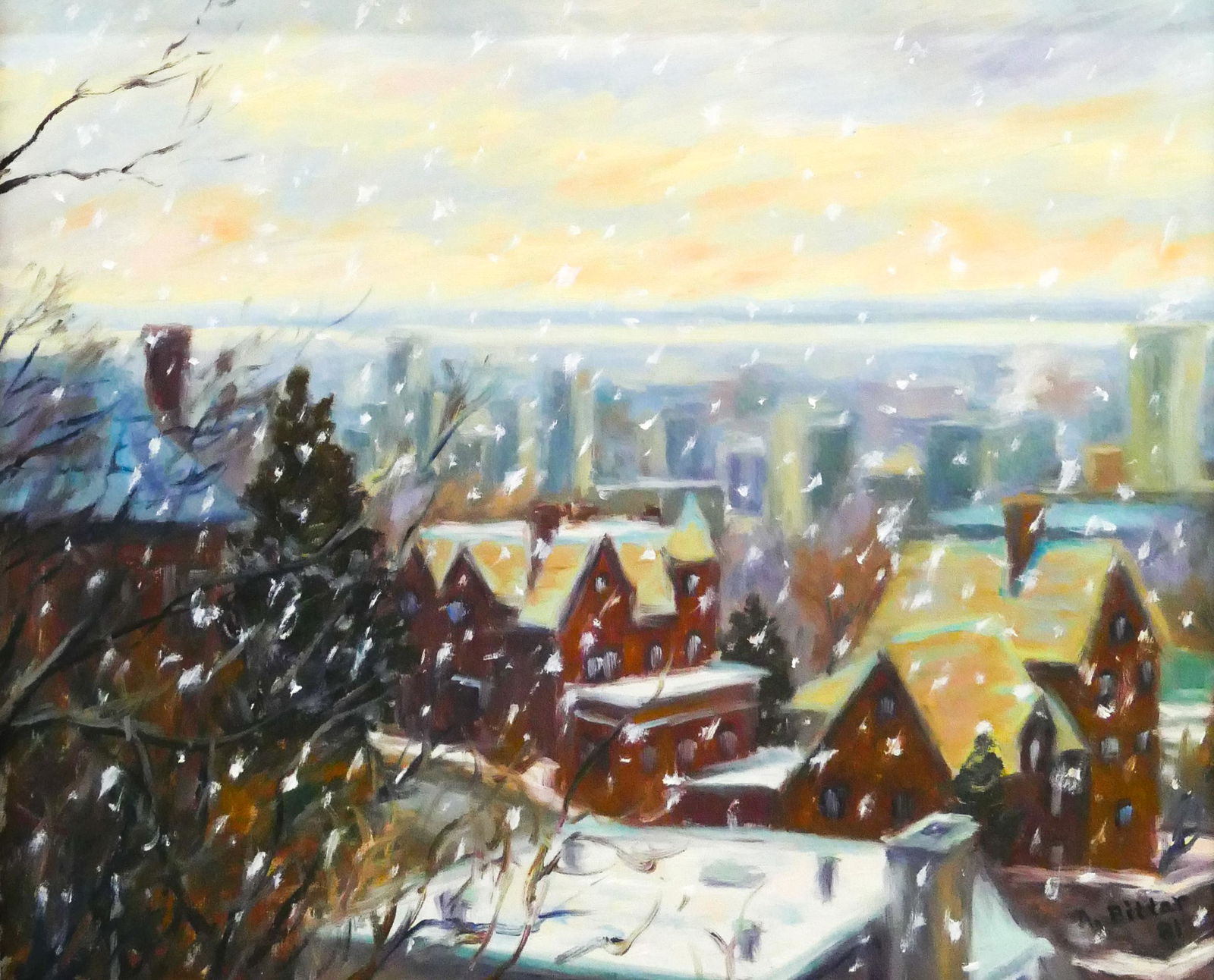Antoine Bittar ''Flocons Sur La Ville'' 1981 Oil (1 of 4)