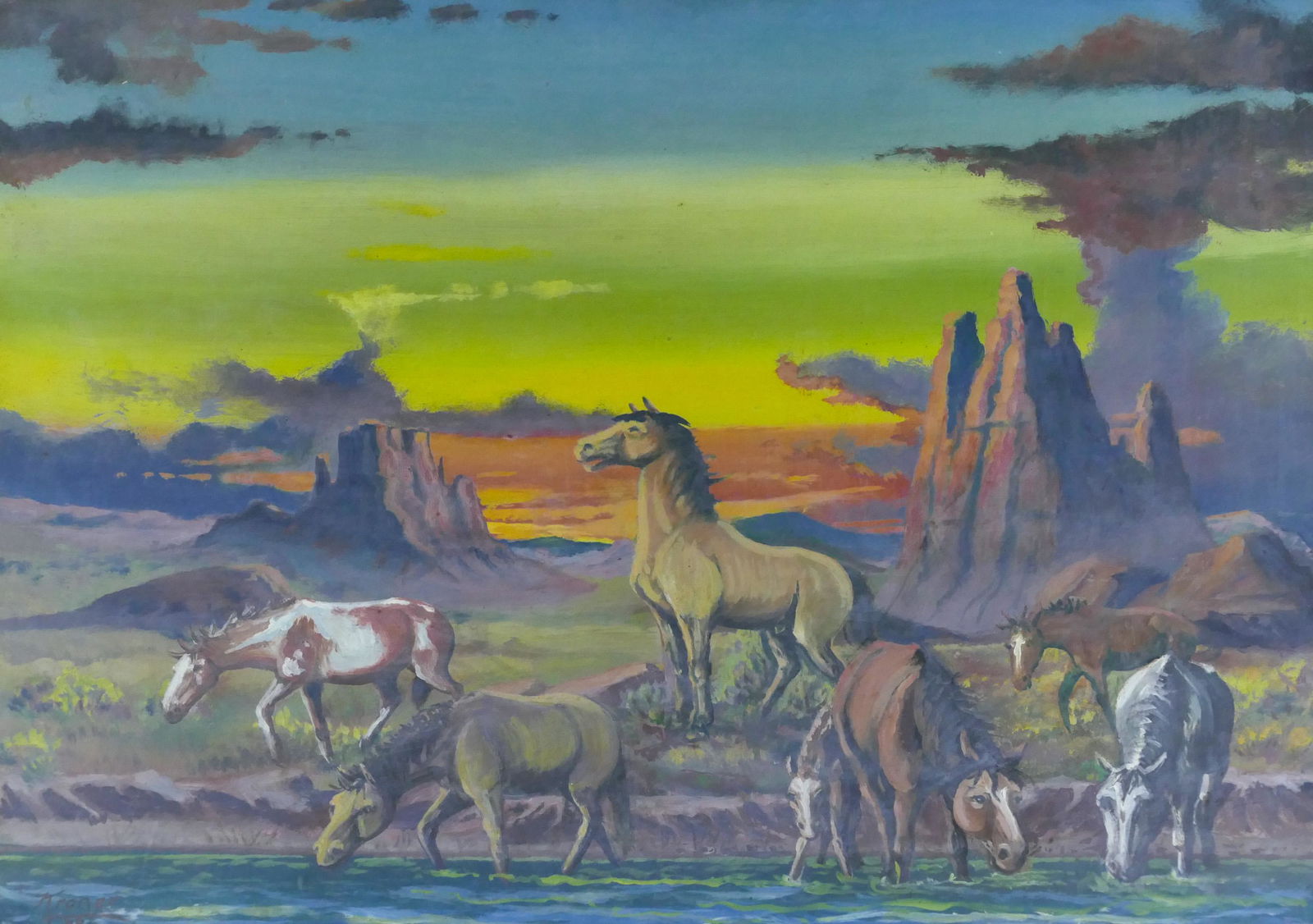 Karl Kroner Attr. ''Canyon Horses'' 1950 Oil (1 of 2)