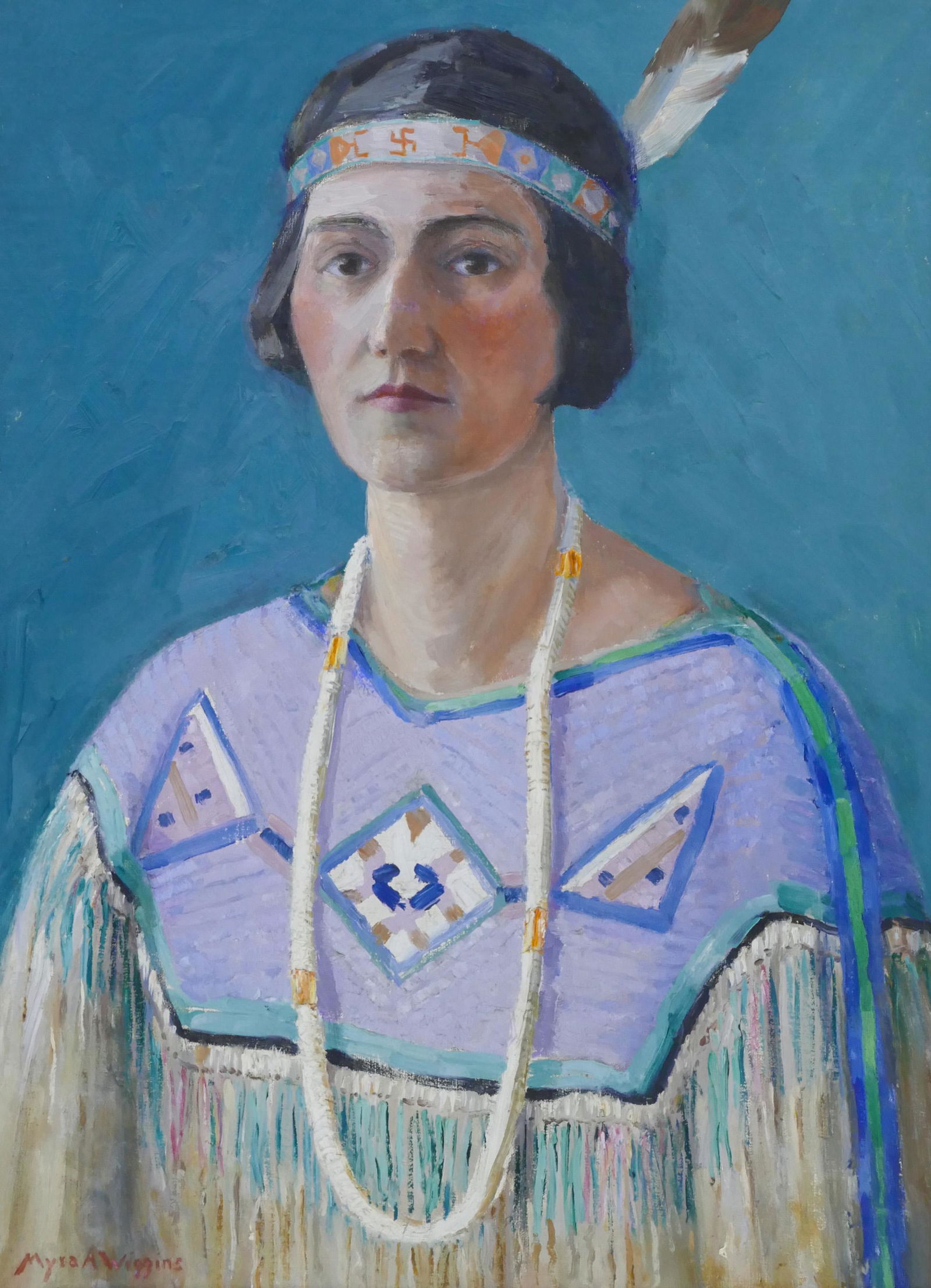 Myra Wiggins ''A Modern Day Minehaha'' 1920's Oil (1 of 2)
