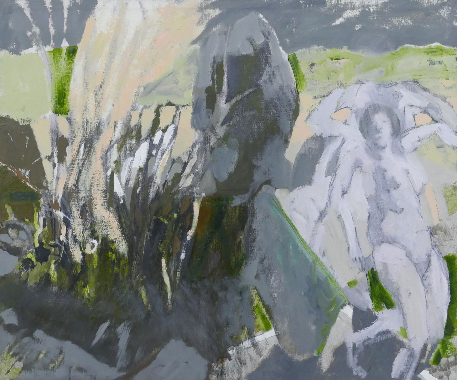 Jay Backstrand ''Study #1, The Garden'' 1969 Oil: Jay Backstrand (b.1934 Oregon) ''Study #1, The Garden'' 1969 Oil on Canvas 20''x24'' Image. Composition is similar to early works by Robert Colescott. Signed l.r. with Fountain Gallery, Portland label