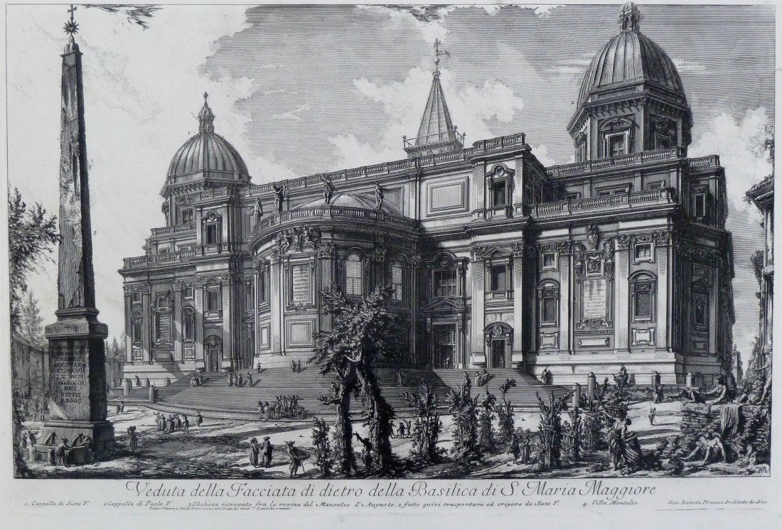 Giovanni Piranesi (1720-1778 Italy) ''Veduta della F: Giovanni Piranesi (1720-1778 Italy) ''Veduta della Facciata'' Architectural Engraving - 15 7/8''x24 1/8'' Plate Size
