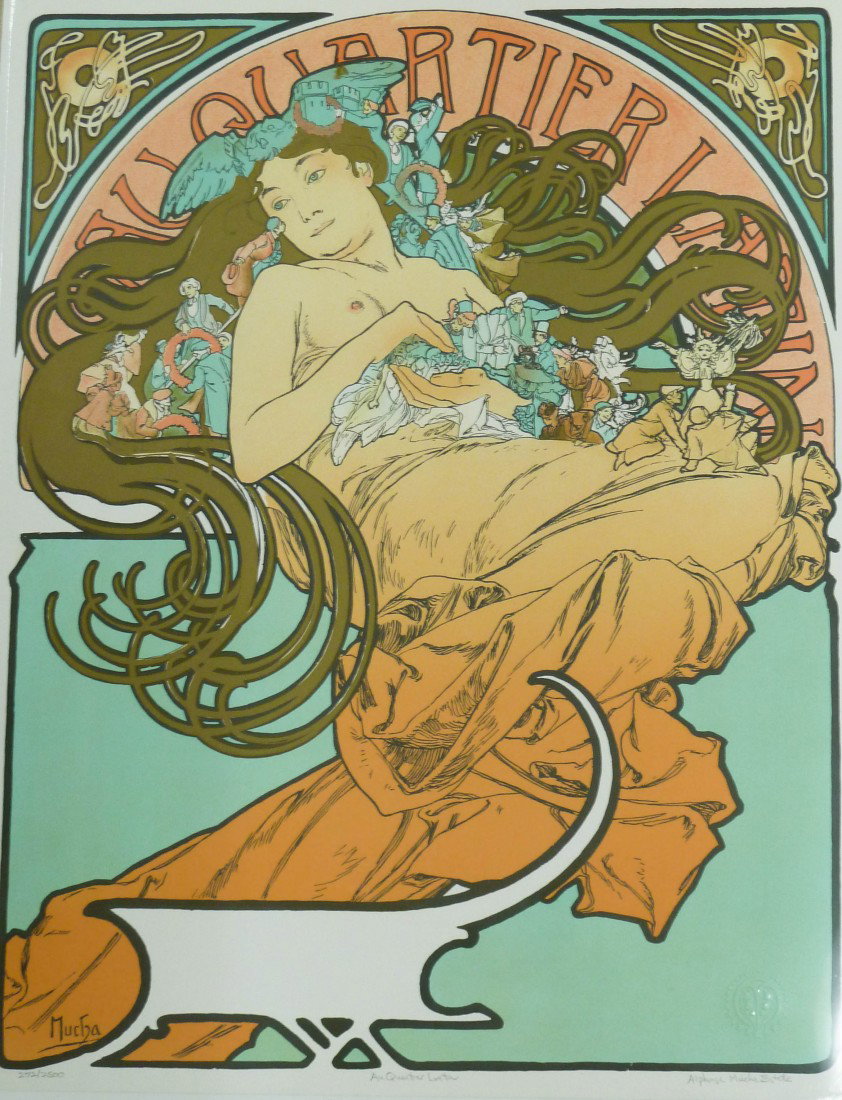 Alphonse Mucha Estate Piece ''Au Quartier Latin'' : Alphonse Mucha Estate Piece ''Au Quartier Latin'' 1982 Lithograph Titled & Numbered 272/2500 in Pencil 31''x24''