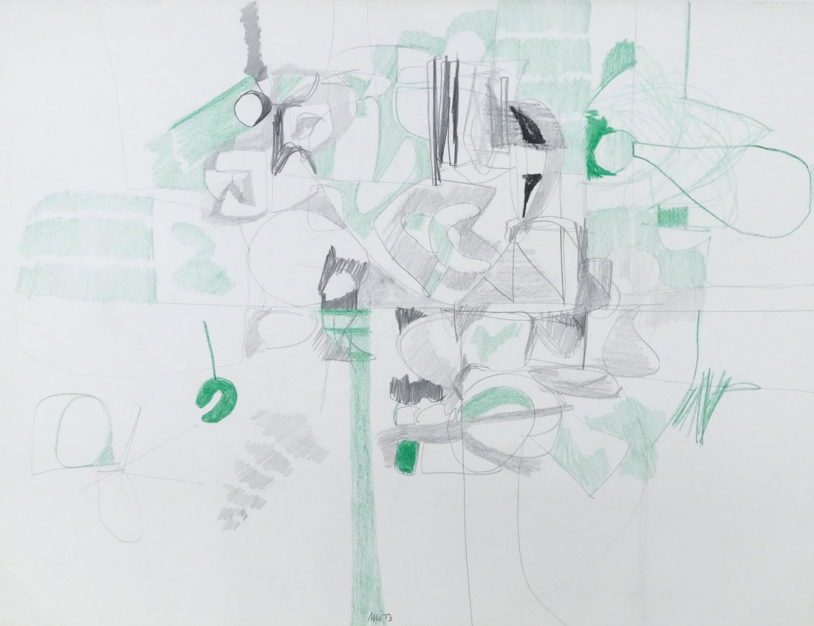Milton Wilson ''Green Abstraction'' 1973 Colored Pencil (1 of 1)