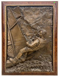 Bill Mack ''High Seas'' 1987 Bronze Relief: Bill Mack (b.1949 American) ''High Seas'' 1987 Bonded Bronze Relief 41''x29'' Image. Signed and numbered 10 of 95 edition. COA affixed to verso. Gallery framed 48''x37''. A few minor areas of surface