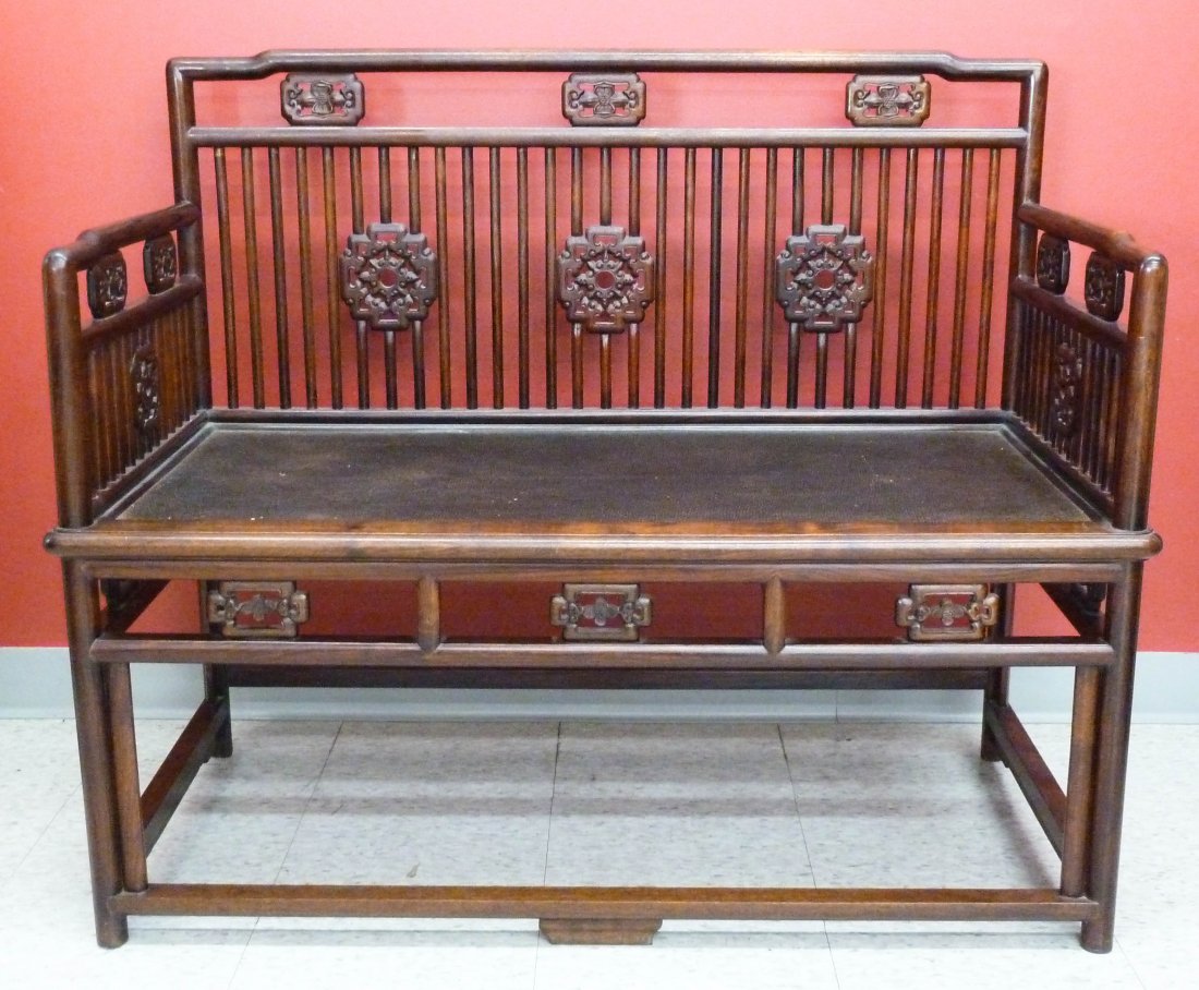 Chinese Carved Rosewood Settee Bench 36''x43''x21'': Chinese Carved Rosewood Settee Bench 36''x43''x21''