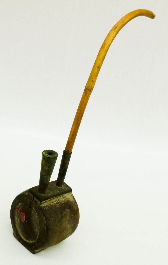 Antique Chinese Bamboo Opium Pipe with Wax Export S: Antique Chinese Bamboo Opium Pipe with Wax Export Seal 14.25''