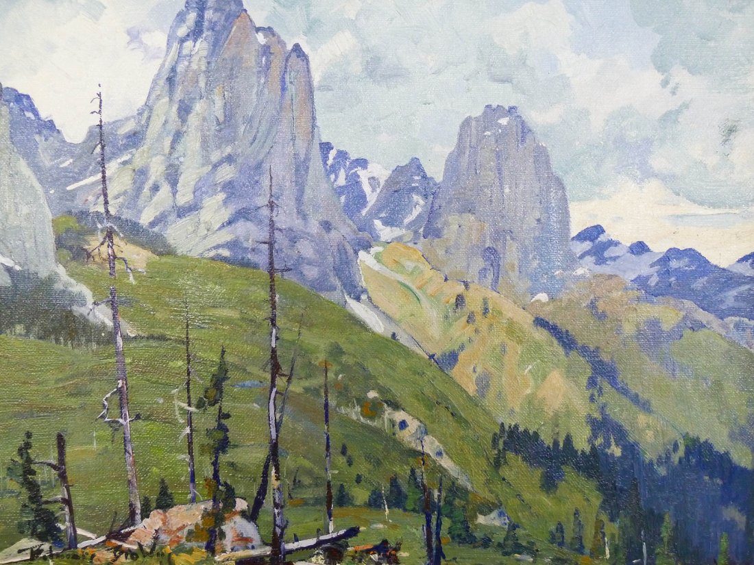 Belmore Browne (1880-1954 NY/CA) ''The Forty Mile R: Belmore Browne (1880-1954 NY/CA) ''The Forty Mile Range'' Landscape Oil/Board 12''x16'' - Original Frame & Backing, Titled on Verso