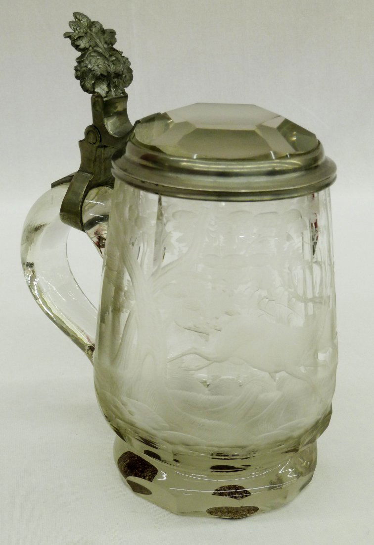 Bohemian Intaglio Etched 1/2 Liter Beer Stein or Ta: Bohemian Intaglio Etched 1/2 Liter Beer Stein or Tankard 6''