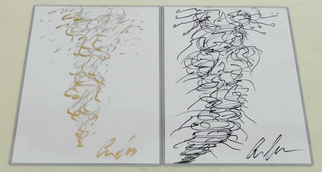 Pair of Dale Chihuly (b.1941 WA) ''Chandelier'' Go: Pair of Dale Chihuly (b.1941 WA) ''Chandelier'' Gold & Black Ink/Paper Drawings 8''x11''