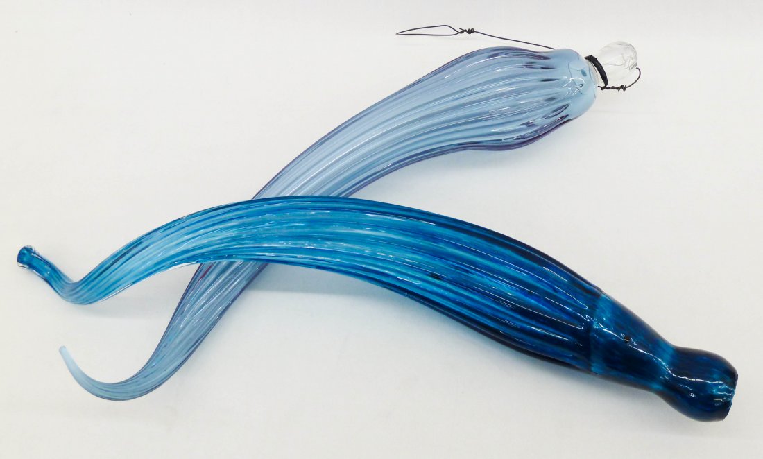 Pair of Dale Chihuly (b.1941 WA) Hanging Blue Aeri: Pair of Dale Chihuly (b.1941 WA) Hanging Blue Aerial Glass Chandelier Pieces 23.5''-25.5'' - Unsigned