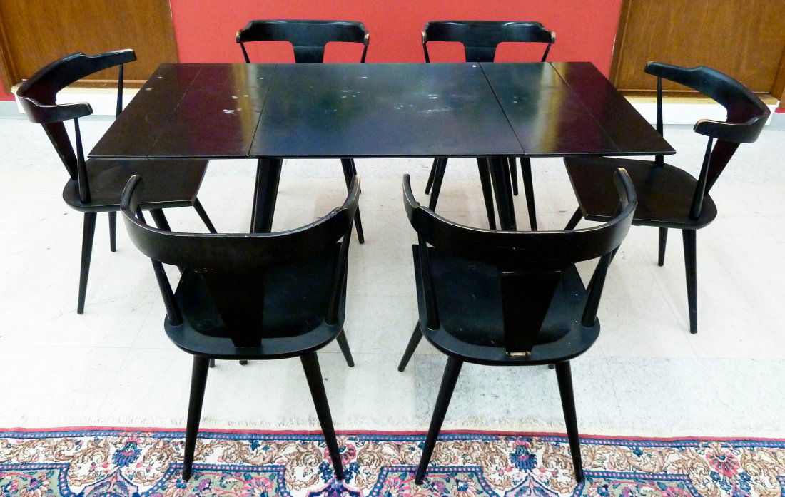 Paul McCobb for Winchendon (Planner Group) Black L: Paul McCobb for Winchendon (Planner Group) Black Laminate Dining Table with (6) Matching Chairs - One Chair As-Is