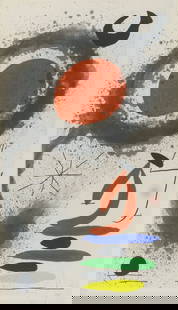 Joan Miro ''Soleil Ebouillante'' 1969 Etching: Joan Miro (1893-1983 Spanish) ''Soleil Ebouillante'' (Dupin 518) 1969 Etching with Aquatint on Wove Paper 39''x23.5'' Impression. Pencil signed and numbered 34 of 75 edition lower image and margin. Pu