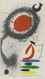 Joan Miro ''Soleil Ebouillante'' 1969 Etching: Joan Miro (1893-1983 Spanish) ''Soleil Ebouillante'' (Dupin 518) 1969 Etching with Aquatint on Wove Paper 39''x23.5'' Impression. Pencil signed and numbered 34 of 75 edition lower image and margin. Pu