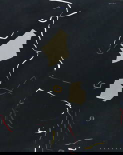 Emerson Woelffer ''Enchanted Well'' Mixed Media: Emerson Woelffer (1914-2003 California) ''Enchanted Well'' Acrylic, Oil and Collage on Canvas 63.5''x51'' Image. Signed upper right and again on verso. Gruenebaum Gallery Ltd., New York label on verso