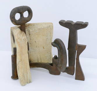 Anthony Caro ''The Pharmacist's Book" 1995-96 Steel and Stoneware: Anthony Caro (1924-2013 British) "The Pharmacist's Book" 1995-96 Welded Steel and Stoneware Sculpture 15.5"x16"x12". Impressed mark on stoneware edge. Catalog raisonne number #2283, executed with Hans