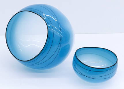 Dale Chihuly ''Sky Blue Basket Set'' 2004 Blown Glass: Dale Chihuly (b.1941 Washington) ''Sky Blue Basket Set'' 2004 Blown Glass 8.5''x8.5''. Signed on bottom with PP04 notation. Portland Press Edition comes with plexiglas display cube and shipping box. E