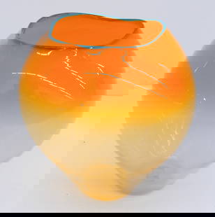 Dale Chihuly ''Mango Basket'' 2000 Blown Glass: Dale Chihuly (b.1941 Washington) ''Mango Basket'' 2000 Blown Glass 7''x6.5''. Signed on bottom with PP00 notation. Portland Press Edition comes with plexiglas display cube and shipping box. Excellent