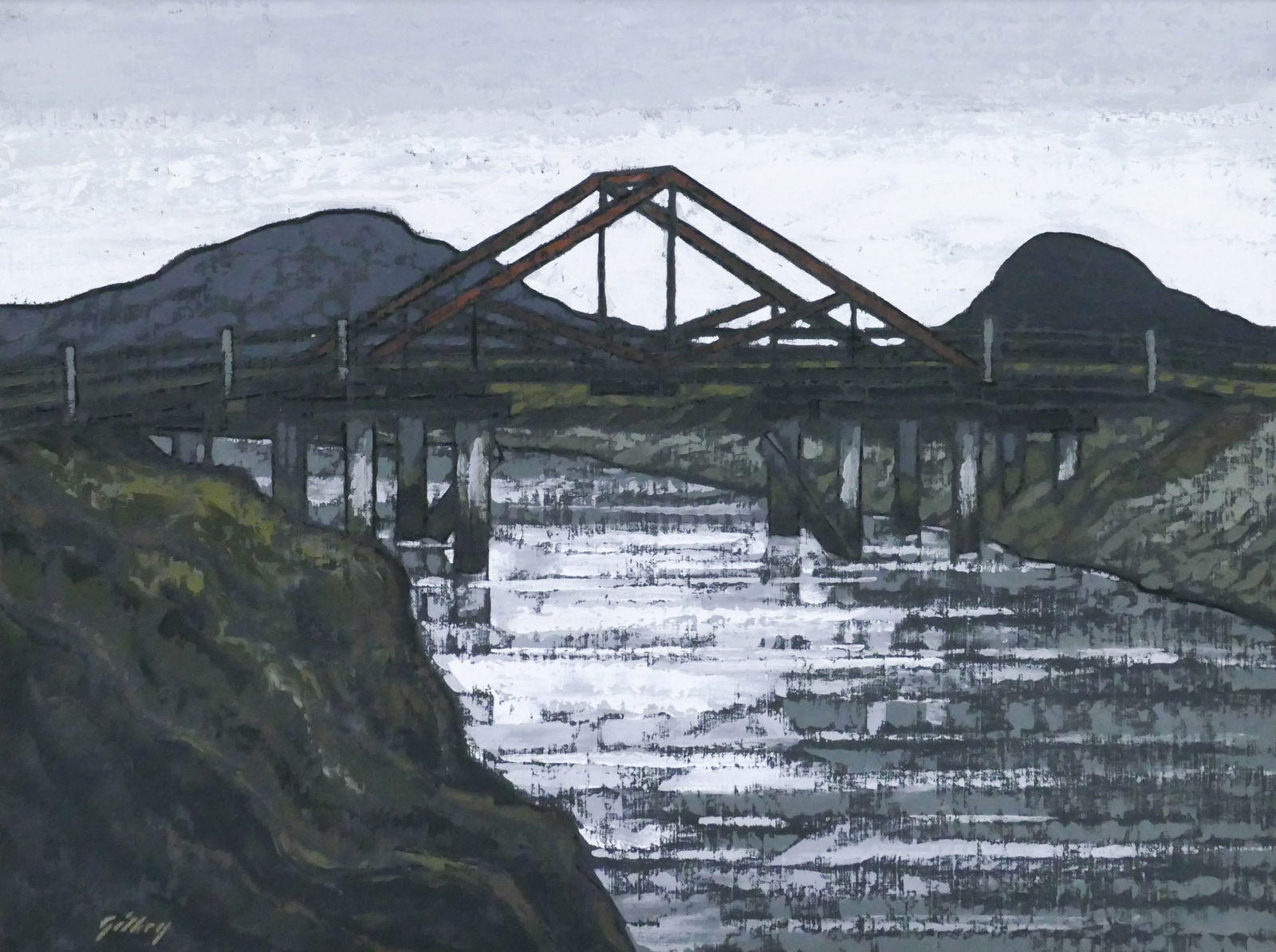 Richard Gilkey ''Skagit Valley Bridge'' Large Oil (1 of 2)