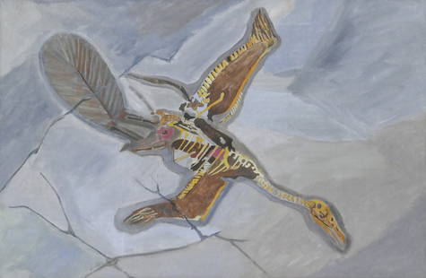 Charles Heaney ''Dinosaur'' (Fossil Series) Oil: Charles Heaney (1897-1981 Oregon) ''Dinosaur'' (Fossil Series) Oil on Canvas 19''x29'' Image. Signed l.l. Original framing 20''x30''. Excellent condition. Collection of Michael Parsons (1957-2022), Or