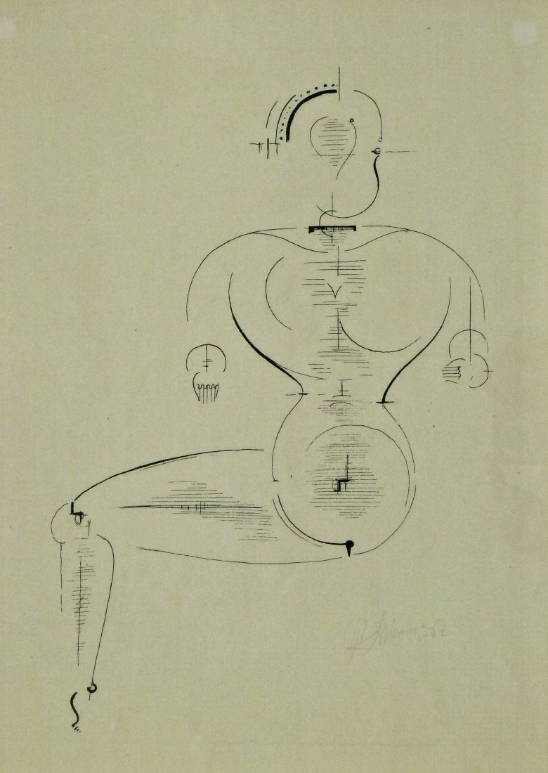 Oskar Schlemmer (1888-1943 German) ''Figur Vonder: Oskar Schlemmer (1888-1943 German) ''Figur Vonder Seite'' (Seated Figure) 1921 Pencil Signed and Dated Lithograph 14.25''x9.25''. Edition of 110.