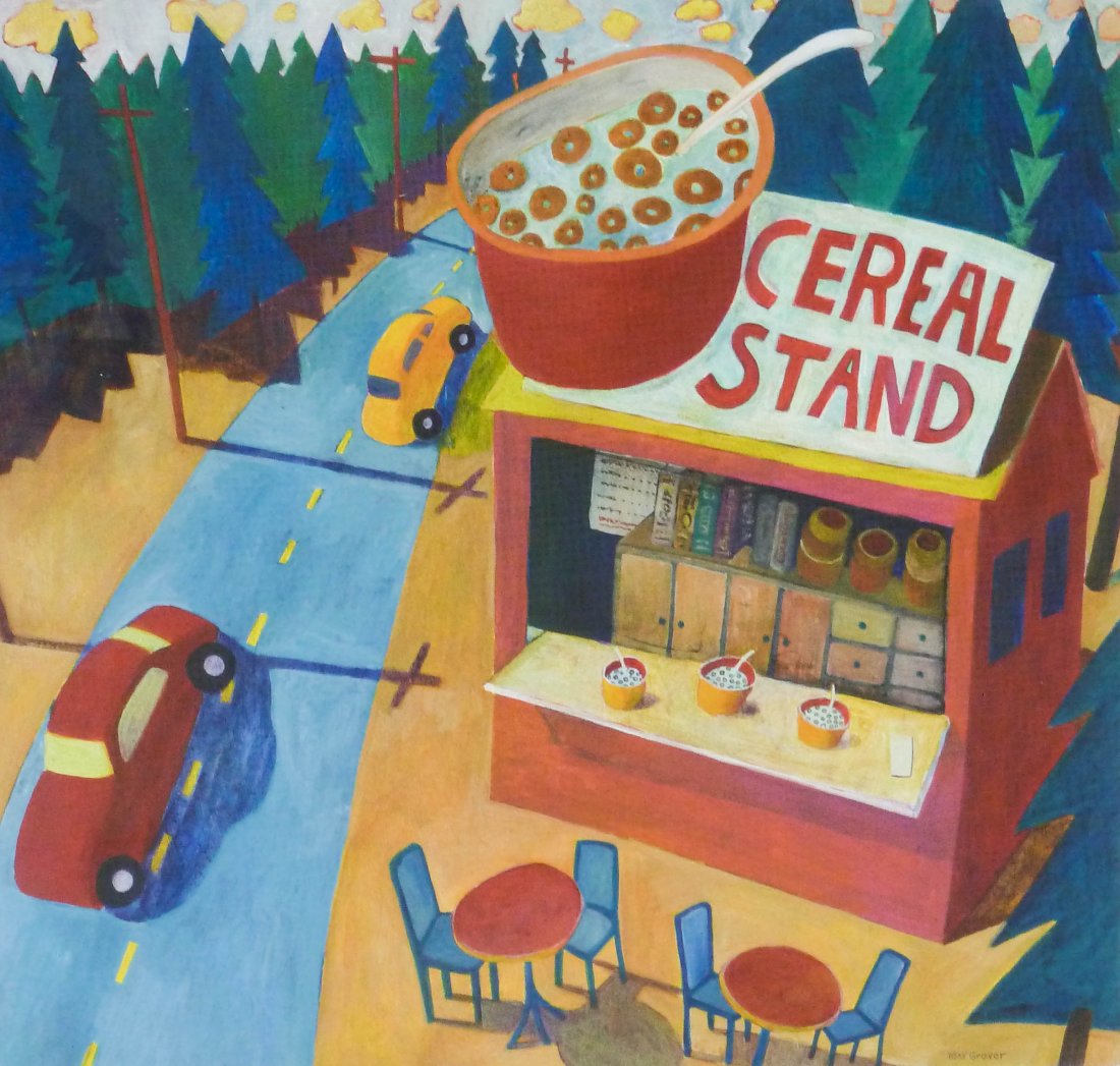 Max Grover (b.1953 WA) ''Cereal Stand'' 1991 Acryl: Max Grover (b.1953 WA) ''Cereal Stand'' 1991 Acrylic/Paper 14.5''x15''