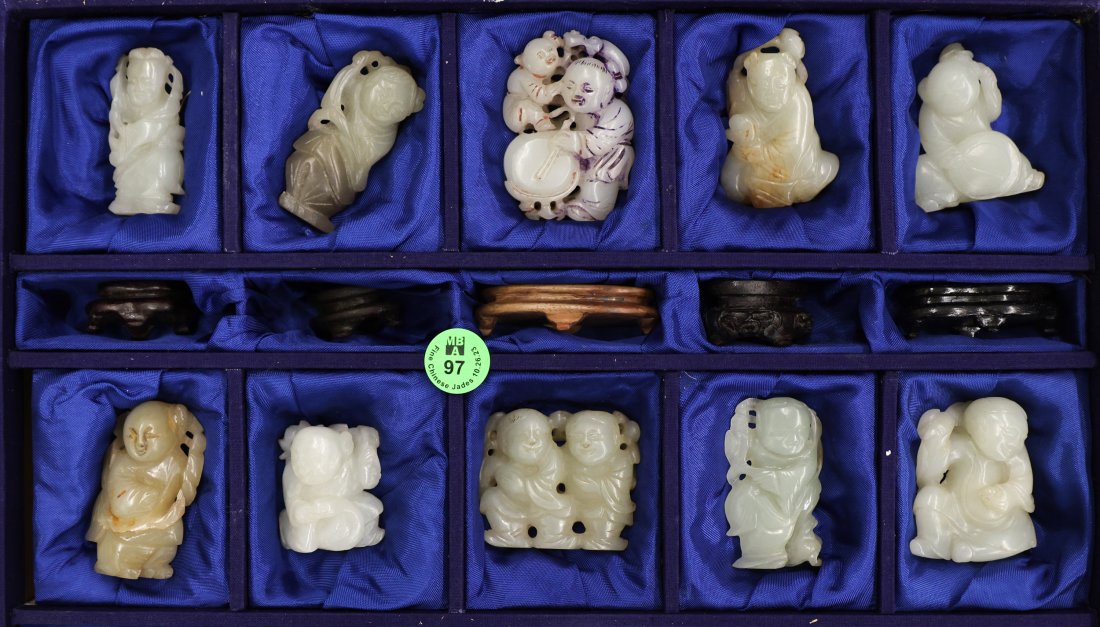 10pc Chinese Jade Seated Children & Figure Carvings (1 of 7)