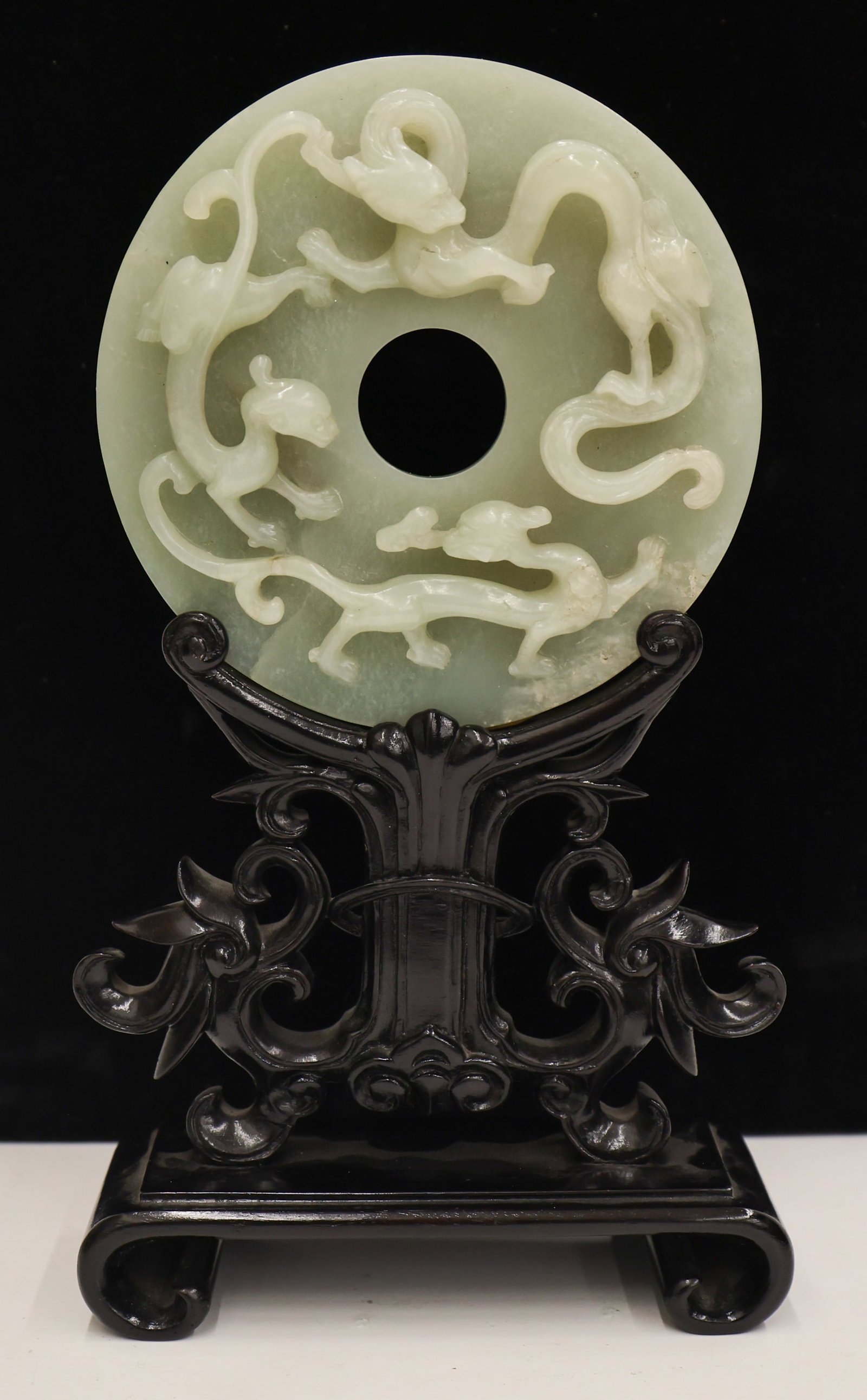 Chinese Jade Archaic Bi Disc with Chilongs on Stand (1 of 7)