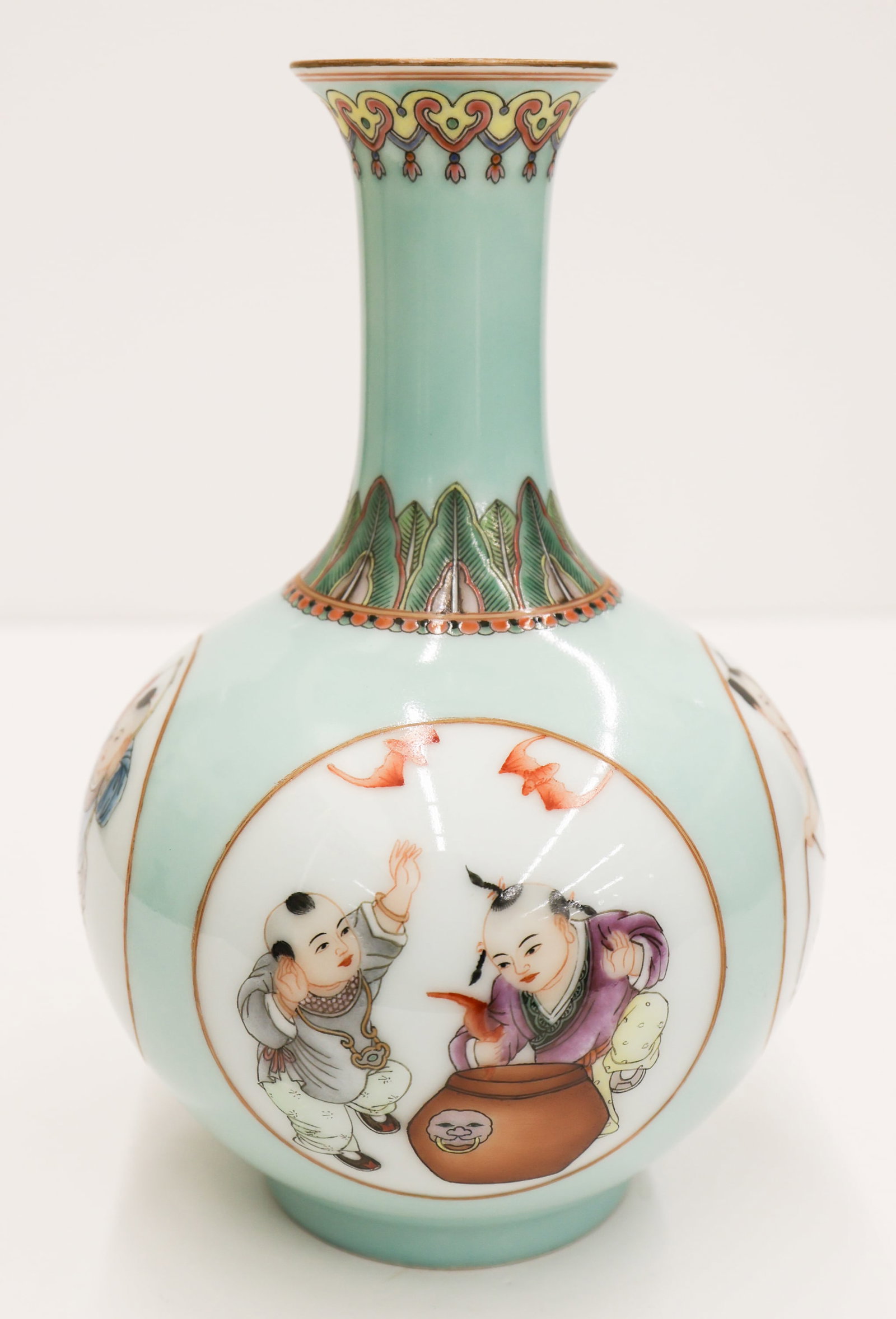 Chinese Famille Rose Children Bottle Vase (1 of 4)