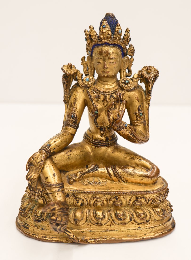 Tibetan 18th Cent. Gilt Copper Seated Tara (1 of 8)