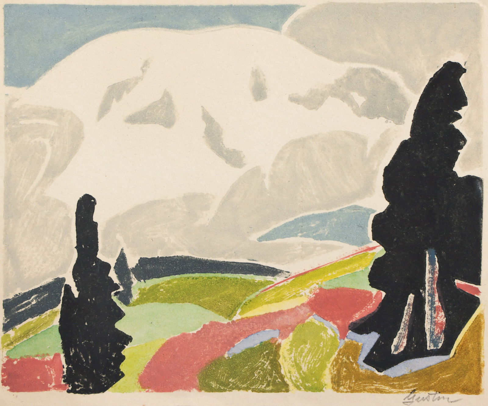 Paul Morgan Gustin ''Mazama Ridge Rainier'' 1949 Woodcut (1 of 3)