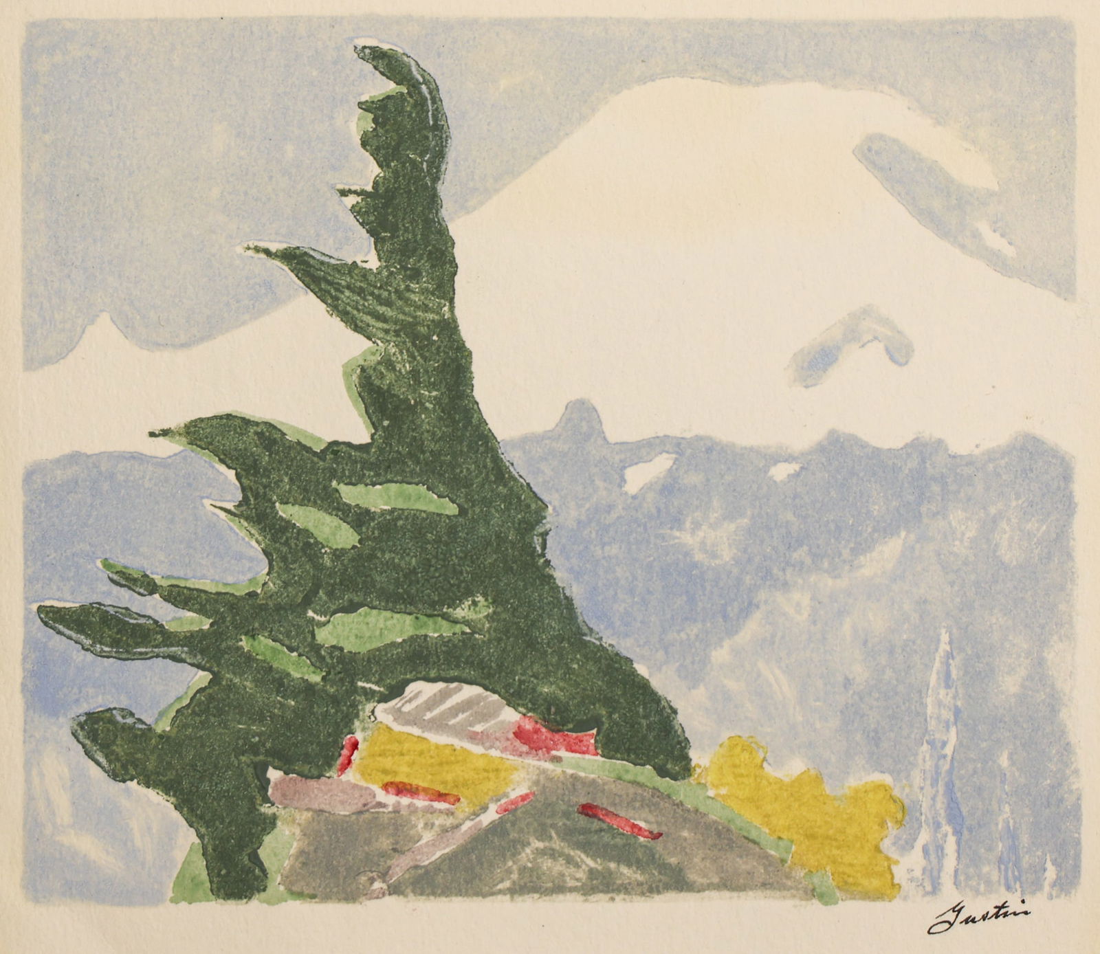 Paul Morgan Gustin ''Mount Rainier from Cascade Crest" Woodcut (1 of 3)