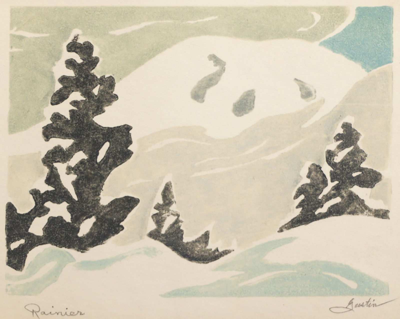 Paul Morgan Gustin ''Rainier'' 1950 Color Woodcut (1 of 3)
