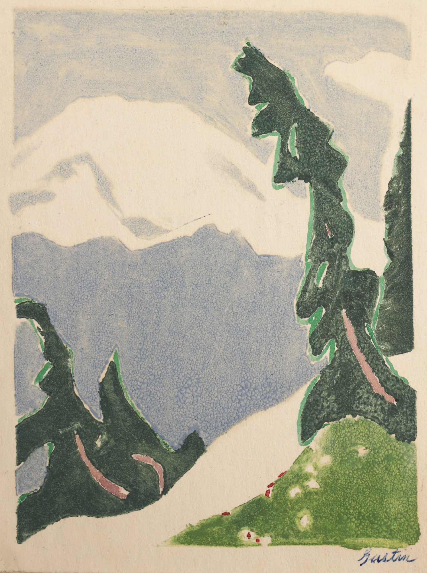 Paul Morgan Gustin ''Mount Rainier Chinook Pass'' 1951 Woodcut (1 of 3)