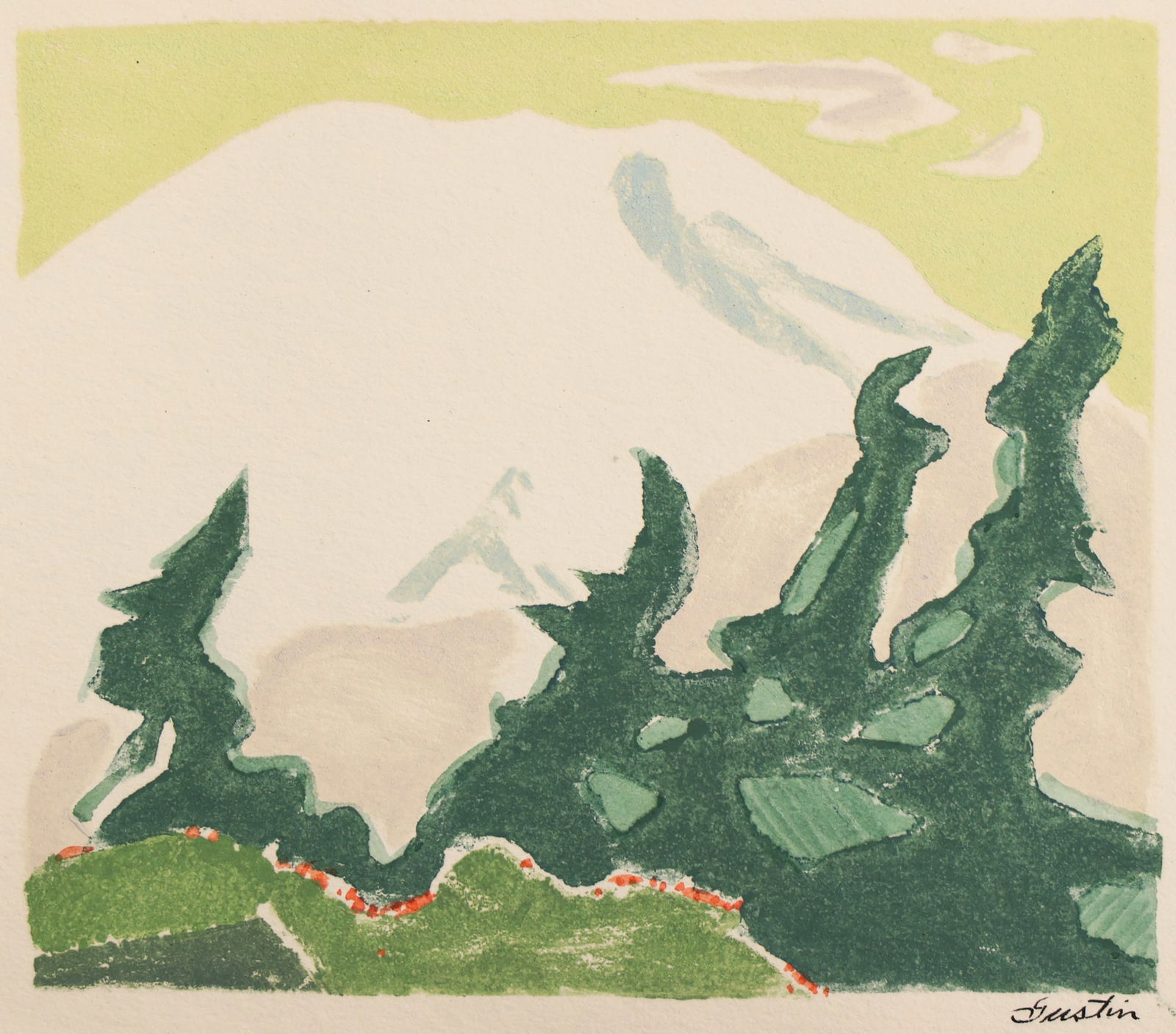 Paul Morgan Gustin ''Untitled'' (Mount Rainier) 1953 Woodcut (1 of 3)