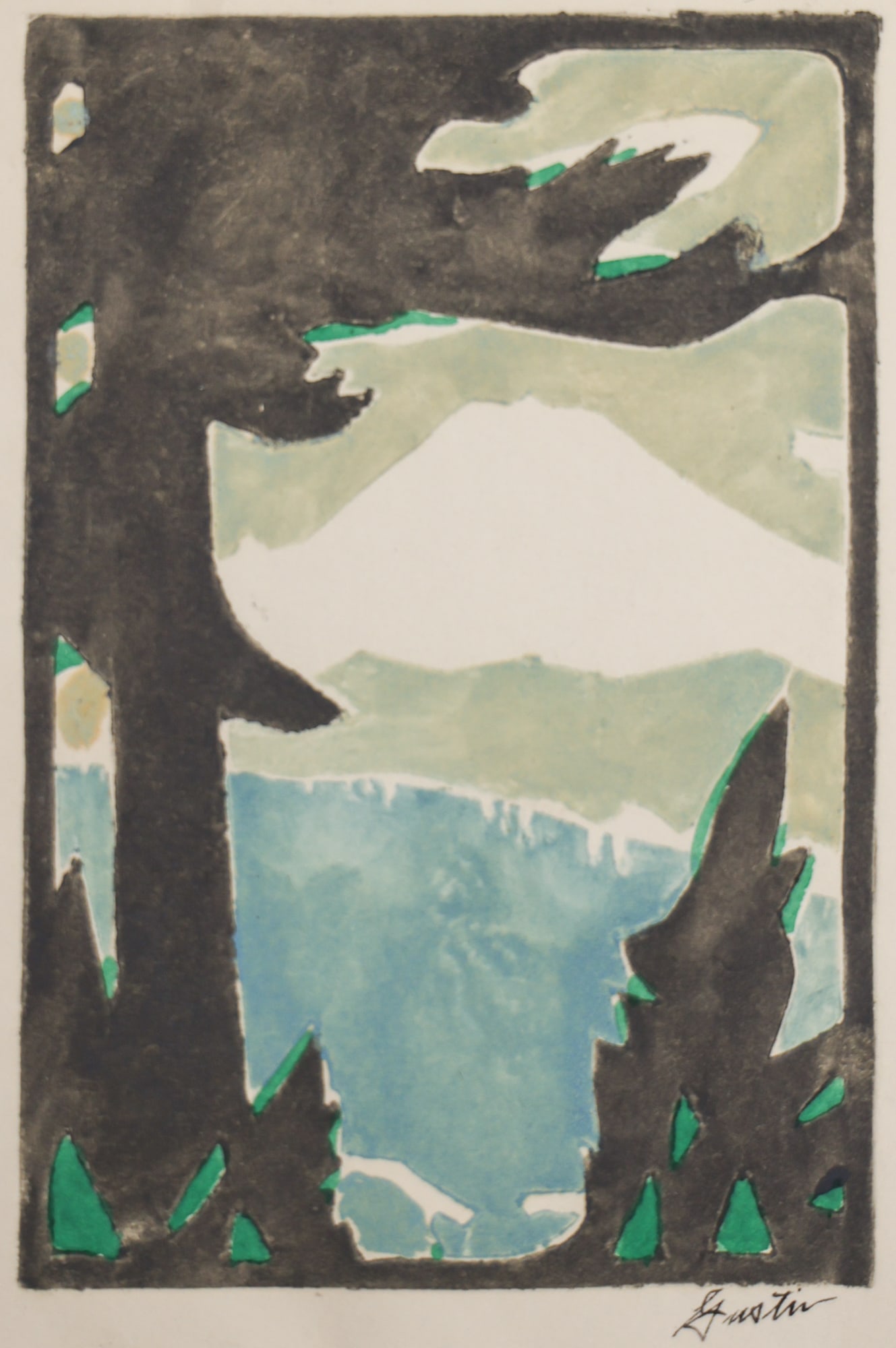 Paul Morgan Gustin ''Untitled'' (Rainier) 1939 Color Woodcut (1 of 3)
